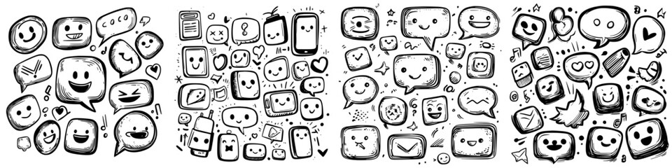 Poster - Colorful collection of speech bubbles and smiles illustrating communication and emotions in a playful design
