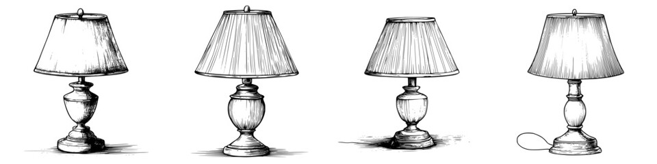 Poster - Unique sketches of various lamp designs showcasing different styles and details in a minimalist approach