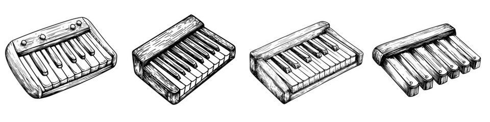 Poster - Illustration of four unique keyboard instruments showcasing their distinct designs and structures