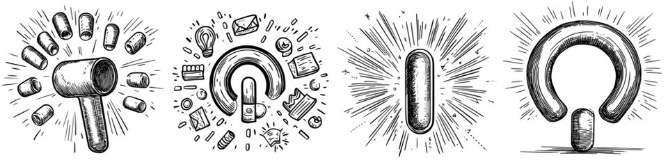 Poster - Creative design featuring various hand-drawn elements in a black and white style ideal for use in crafts and artistic projects