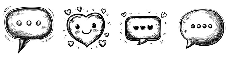 Poster - Colored doodles of speech bubbles and heart symbols conveying emotions and conversations