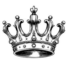 Poster - Crown design illustration with intricate details and vintage style elements on a white background