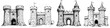 © neiros - Various medieval castle designs depicting towers, walls, and gates from an ancient era showcasing architectural diversity