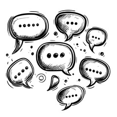 Poster - Multiple speech bubbles filled with ellipses represent communication in a creative design