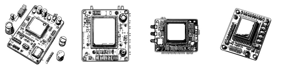 Poster - Detailed illustrations of circuit boards showcasing various electronic components and designs commonly used in technology
