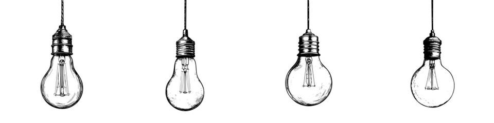Poster - Different styles of hanging light bulbs displayed together in a minimalist setting