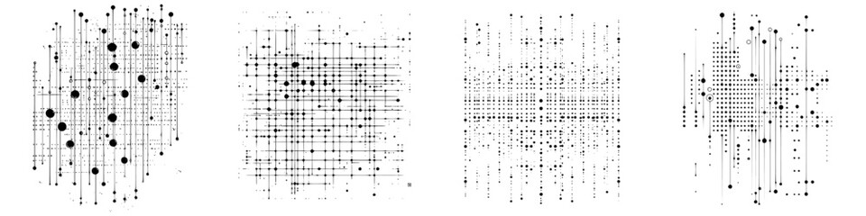 Poster - Abstract patterns showcasing varied geometric arrangements in a monochrome style exploring symmetry and chaos