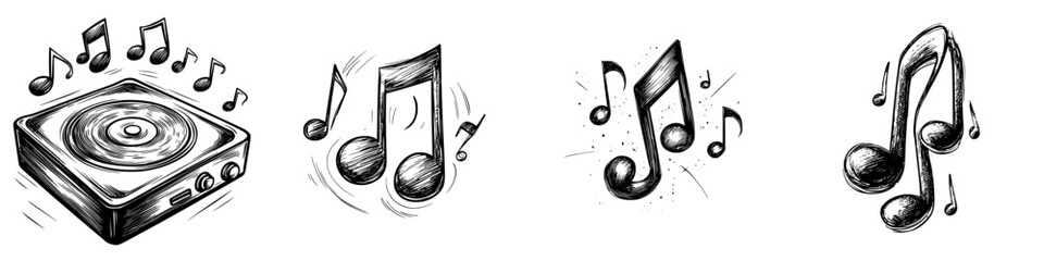 Poster - Musical notes and turntable illustration representing creative expression in art and music