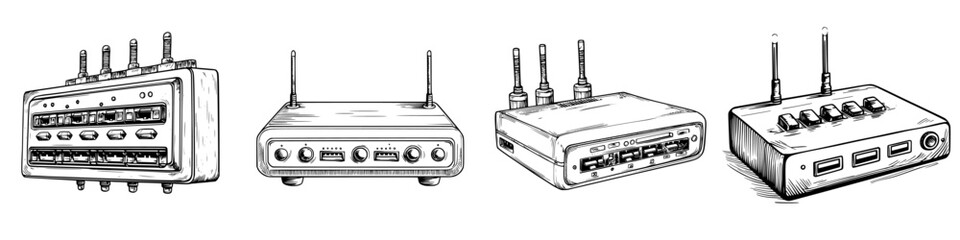 Poster - Detailed illustration of various electronic devices showcasing different ports and antennas for connectivity