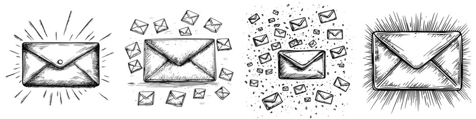 Poster - Creative sketches of envelopes depicting different styles and motion effects in letter delivery