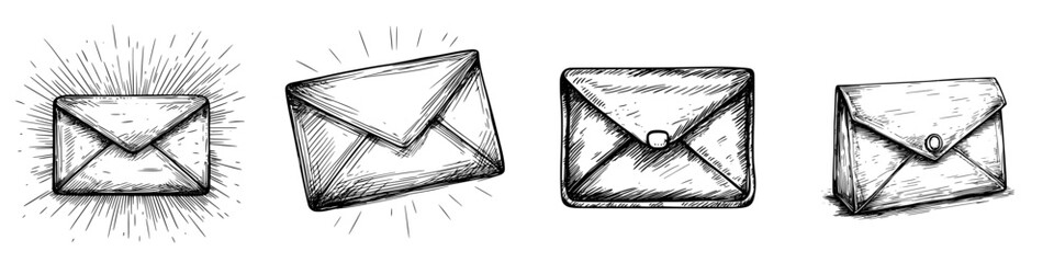 Poster - Illustration of various envelope designs showcasing different styles and features