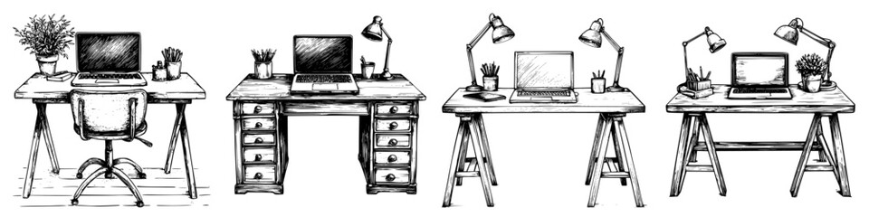 Poster - Creative workspace designs featuring various desk setups for productivity and inspiration