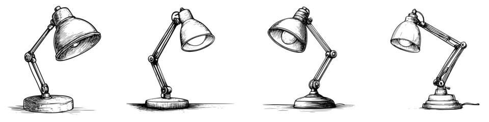 Poster - Different angles of a desk lamp showcasing its adjustable features in a minimalistic style