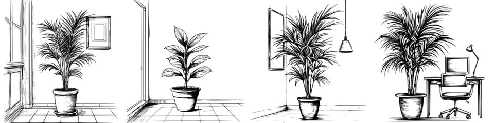 Poster - Indoor plant arrangements enhancing modern workspace in a minimalistic office setting