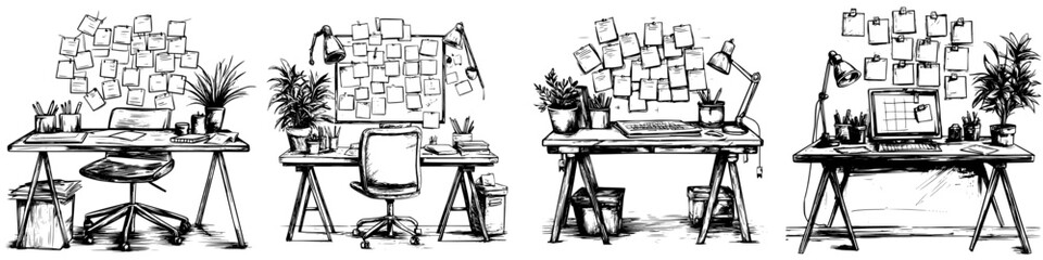 Poster - Creative workspace with organized desks and motivational notes in an inspiring setting