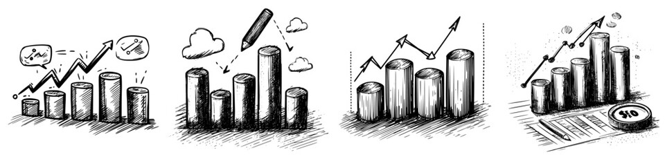 Poster - Trends in market growth illustrated through various bar charts showing upward progress and analytics symbols