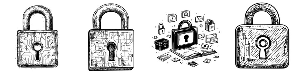 Poster - Variety of padlocks representing security concepts in a tech-oriented environment during daytime