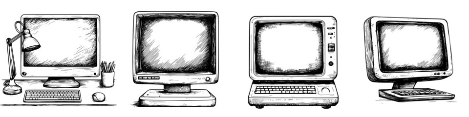 Poster - Vintage computer evolution from early monitors to modern screens in a detailed artistic illustration