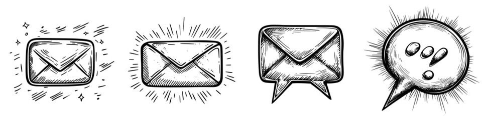 Poster - Creative illustrations depicting different styles of envelopes and speech bubbles in black and white
