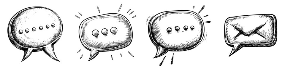 Poster - Illustrations of speech bubbles, highlighting communication symbols and dialogues in various styles