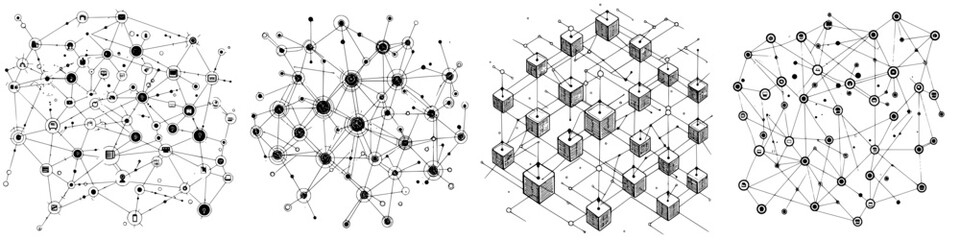 Poster - Complex network structures illustrated in detailed diagrams representing various geometric connections and interrelations