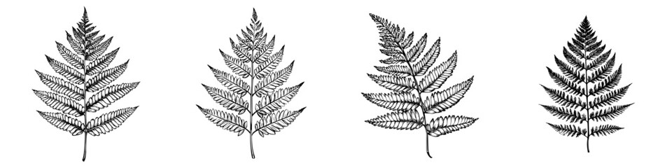 Poster - Various fern leaf illustrations showcasing unique shapes and textures in black and white for botanical studies