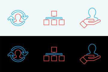 Poster - Set line Hand for search a people, Human resources and Hierarchy organogram chart icon. Vector