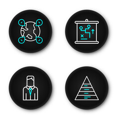 Poster - set line pyramid chart infographics, worker, planning strategy concept and location the globe icon. 