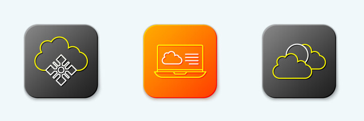 Poster - Set line Cloud with snow, Weather forecast and Sun and cloud weather icon. Vector