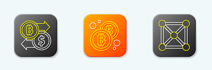 Poster - Set line Cryptocurrency exchange, Bitcoin and Blockchain technology icon. Vector