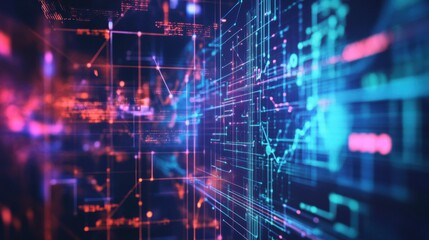 Poster - A vibrant digital landscape showcasing intricate data patterns and glowing lines, representing advanced technology and data visualization.