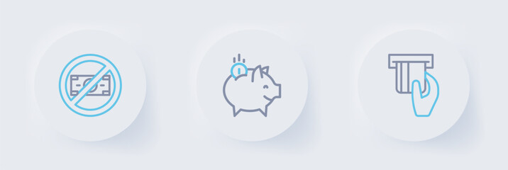 Poster - Set line Credit card inserted, Piggy bank with coin and No money icon. Vector