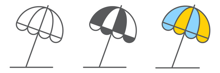 Aufkleber - Beach umbrella icon collection, sun umbrella and tourism, parasol vector icon set, vector graphics, editable stroke outline sign, eps 10