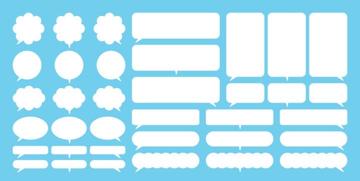 Big set of white speech bubbles of different shapes and sizes: round, oval, rectangular, square