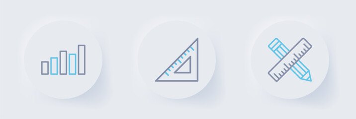 Poster - Set line Crossed ruler and pencil, Triangular and Graph, schedule, chart, diagram icon. Vector