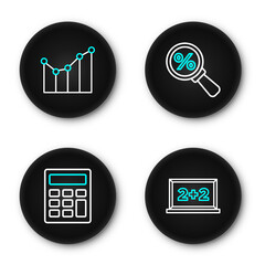 Poster - set line chalkboard, calculator, magnifying glass with percent and graph, schedule, chart, diagram i