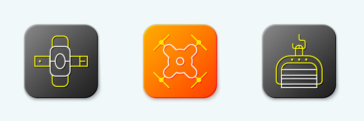 Poster - Set line Knee pads, Drone flying and Ski lift icon. Vector
