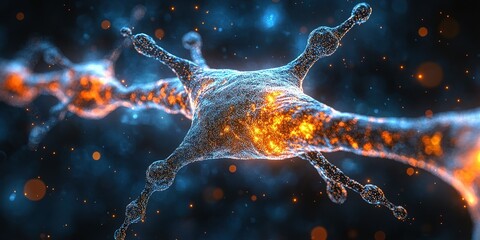 Poster - Neurons connect and communicate in a colorful representation of the nervous system during a scientific exploration