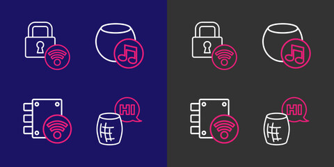 Poster - Set line Voice assistant, Digital door lock, and icon. Vector