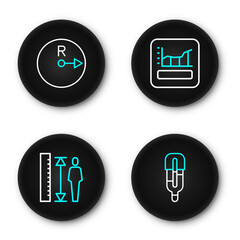 Poster - set line medical thermometer, measuring height body, graph, schedule, chart, diagram and radius icon