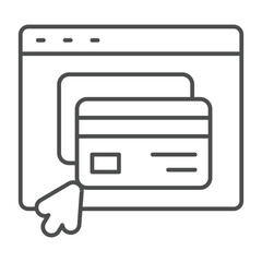 Poster - Website with credit cards and mouse cursor thin line icon, black friday concept. Vector graphics. Page with payment window sign on white background, outline style icon for mobile or web design.