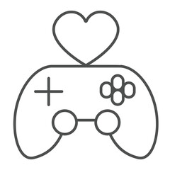 Fototapete - Joystick with heart shape thin line icon, black friday concept. Vector graphics. Game console controller, best gaming sign on white background, outline style icon for mobile or web design.