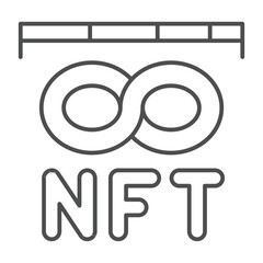 Poster - Ruler with NFT token and infinity thin line icon, neural dataset concept. Vector graphics. Network data and blockchain token sign on white background, outline style icon for mobile or web design.