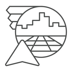 Poster - City and bookmarks with navigation cursor thin line icon, neural dataset concept. Vector graphics. Map data visualization sign on white background, outline style icon for mobile or web design.