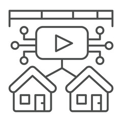  - media platform data with two houses thin line icon, neural dataset concept. vector graphics. local p
