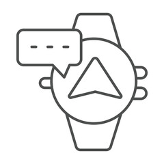 Poster - Smartwatch with navigation pointer and message thin line icon, neural dataset concept. Vector graphics. Wearable electronics sign on white background, outline style icon for mobile or web design.
