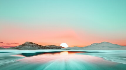 Wall Mural - a distant shot of a pastel sunrise, featuring soft gradients and glowing morning light.