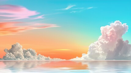 Wall Mural - a distant shot of a pastel sunrise, featuring soft gradients and glowing morning light.