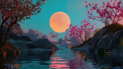 Wall Mural - a soothing pastel sunrise view with a calm atmosphere, ideal for dreamy visuals.