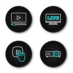 Poster - set line movie, film, media projector, online play video, live stream and icon. vector